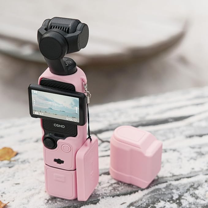 Protective Case for DJI Osmo Pocket 3 / Xtra Muse Camera, Soft Silicone Grip Cover with Screen Protection & Mic, Lightweight, Anti-Scratch, for Travel, Vlogging, Daily Filming – Pink