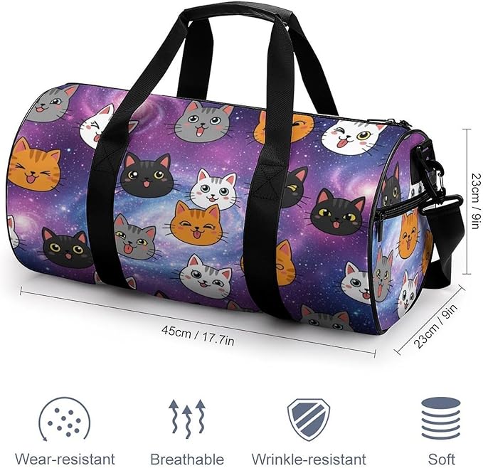Foldable Gym Travel Bag Cute Cats Animals Overnight Weekender Travel Bag Dance Sports Gymnastics Bags Unisex Overnight Bags