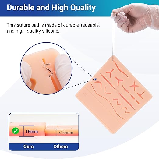 Alcedo Suture Practice Kit for Medical Students, Complete Set (32 Pieces) Include Extra Large Suturing Pad with Pre-Cut Wounds, Tools Kit, and Suture Threads, Perfect for Demonstration and Education