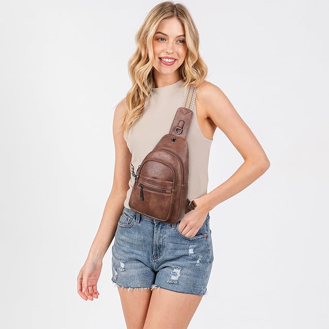 7L Sling Bag for Women Vegan Leather Crossbody Purse Chest Bags Fashionable Trendy Fanny Pack with Travel, Brown