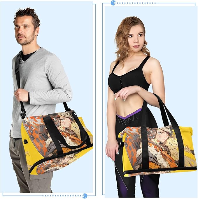 Anime Warrior Woman Print Gym Bag Duffel Bags Weekender Overnight Bag Set with Shoes Compartment for Travel Sports Yoga
