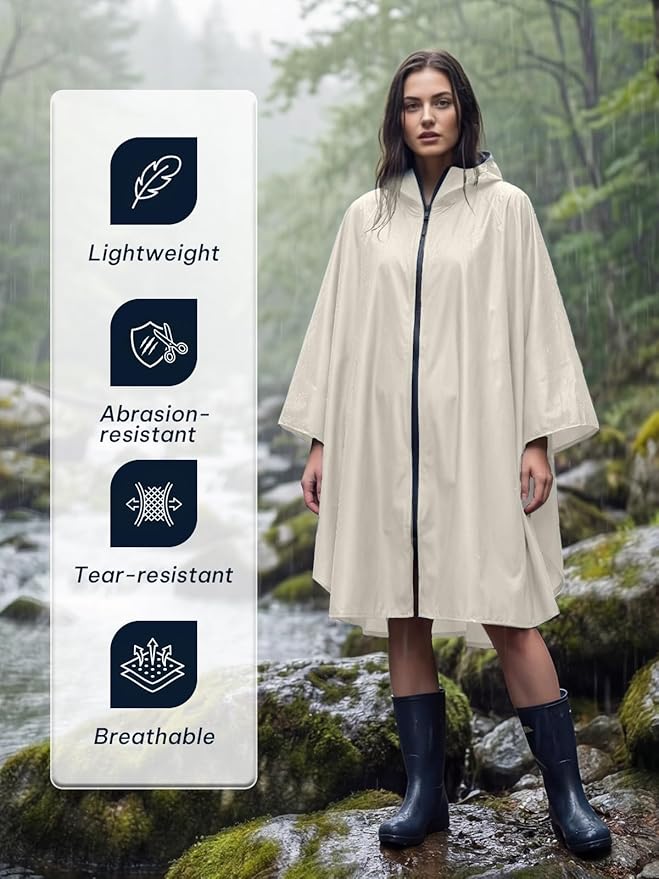 SaphiRose Lightweight Waterproof Rain Poncho for Adults with Hood Portable Rainwear for Outdoor