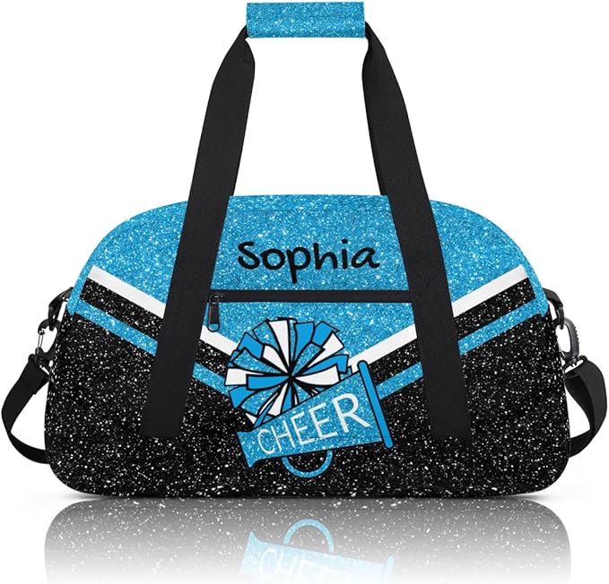 Personalized Sky Blue Glitter Cheer Bag for Cheerleaders, Custom Sport Gym Bag Dance Bag Travel Duffle Bag Cheerleading Gifts for Women
