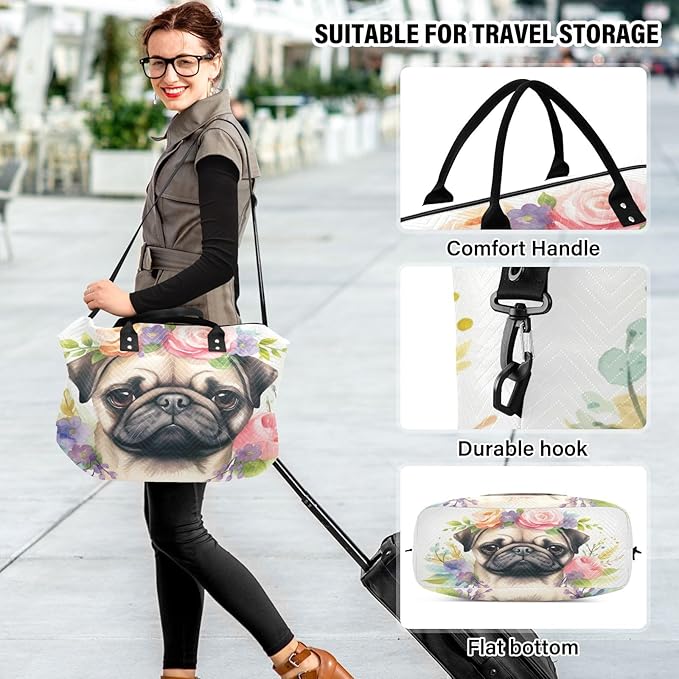 Pug Dog Travel Duffle Bag Gym Yoga Carry on Bags for Men Women Weekender Bag