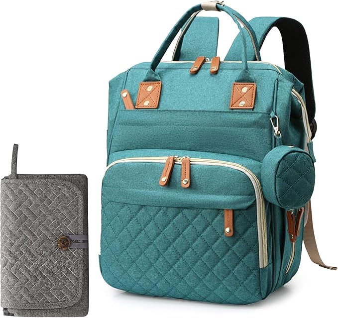 Diaper Bag Backpack for Girls Boys: Green Toddler Diaper Bag with Changing Pad Baby Backpack Diaper Bag for Mon Dad Newborn Mochila Pañaleras Bebe（without Changing Station）