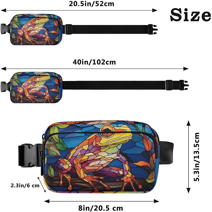 Stained Glass Printed Frog Fanny Pack for Women Men Water Resistant Fashion Waist Packs with Adjustable Strap Belt Bag for Travel Workout Jogging Hiking 21219619