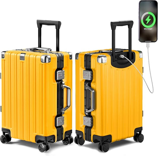 Krute Aluminum Frame Carry On Luggage 20 Inch Zipperless Luggages USB Charger Hardside PC Suitcase With Spinner Wheels Airline Approved Hard Shell Suitcases with TSA Lock (1 Piece)