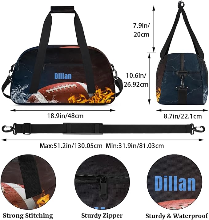 Personalized Name Sports Bag for Kids Boys, Custom Sport Gym Bag for Boys Girls Duffel Fitness Travel Weekender Tote Carry-On Training Perform Bag, Customized Kids Gift Soccer Rugby Theme