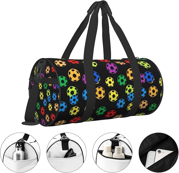 Duffel Bag Foldable Gym Bag Colorful Football for Men Women Duffle Bag Lightweight with Inner Pockets for Travel Sports