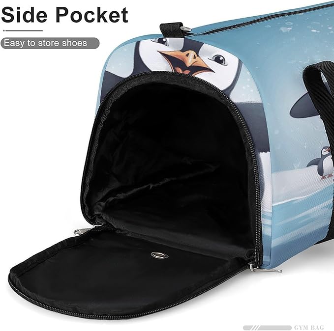 Oxford Cloth Happy Penguin Gym Bag,Duffle Bag with Shoes Compartment And Adjustable Shoulder Straps，Weekender Bags for Men Women.