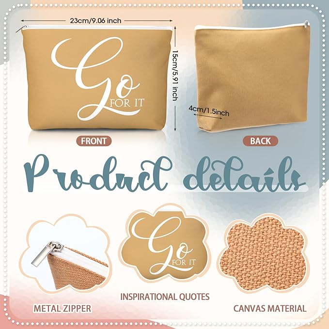 20 Pcs Employee Appreciation Gifts For Women Inspirational Canvas Makeup Bags Portable Compact Mirror Bulk Cosmetic Bags Thank You Gifts for Social Worker Coworkers (Incentive,Vintage)