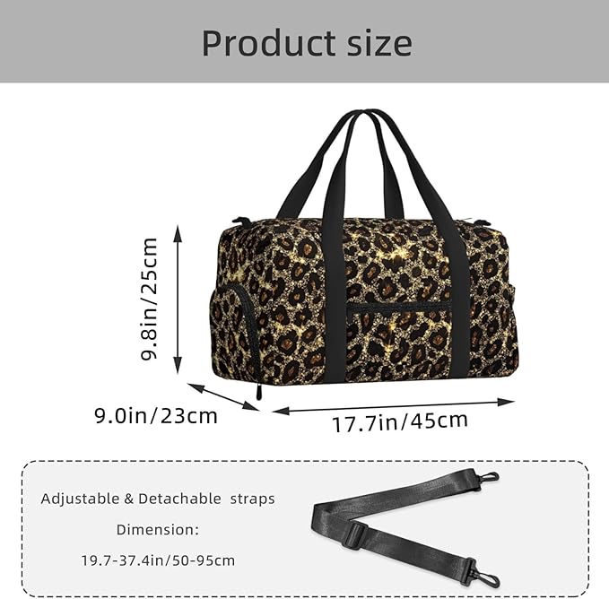 Shining Leopard Print Sports Gym Bag For Men Women Travel Duffel Bag With Shoe Compartment Water Resistant Gym Bag Carry On Duffel Bag For Yoga Gym Sports Weekend Traveling