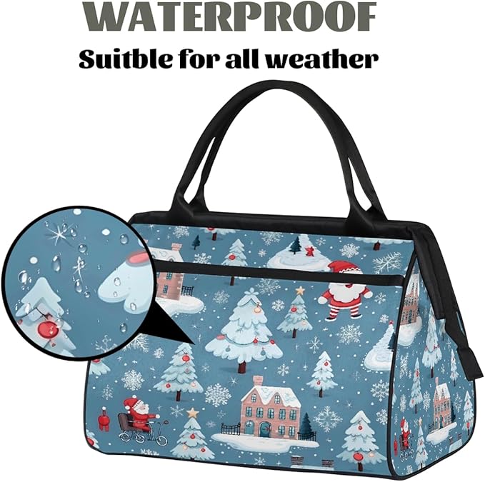 Overnight Weekender Bags for Women Men, Xmas Tree Santa Claus Snowflake Waterproof Travel Carry On Duffel Bag, Lightweight Sports Gym Bag for Fitness, Workout, Travel