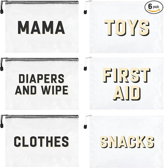 6pcs Hospital Diaper Bag Organizing Pouches for Labor and Delivery, Maternity Essentials Diaper Bag Organizer for Mommy Travel - Black/White