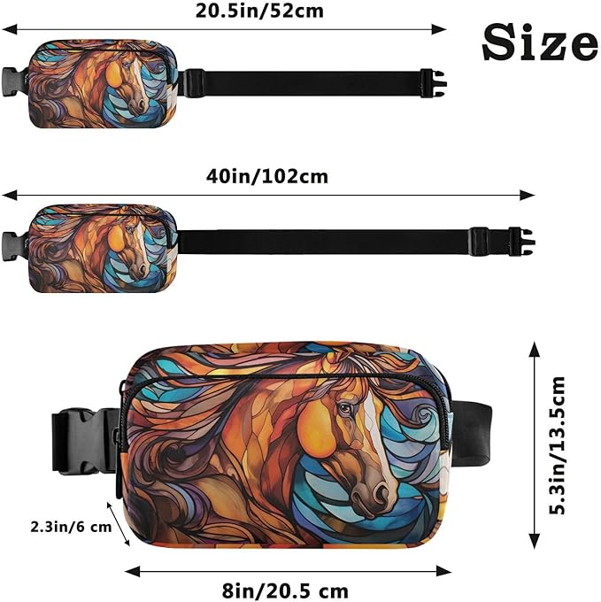 Stained Glass Printed Horse Fanny Pack for Women Men Water Resistant Fashion Waist Packs with Adjustable Strap Belt Bag for Travel Workout Jogging Hiking 21219667
