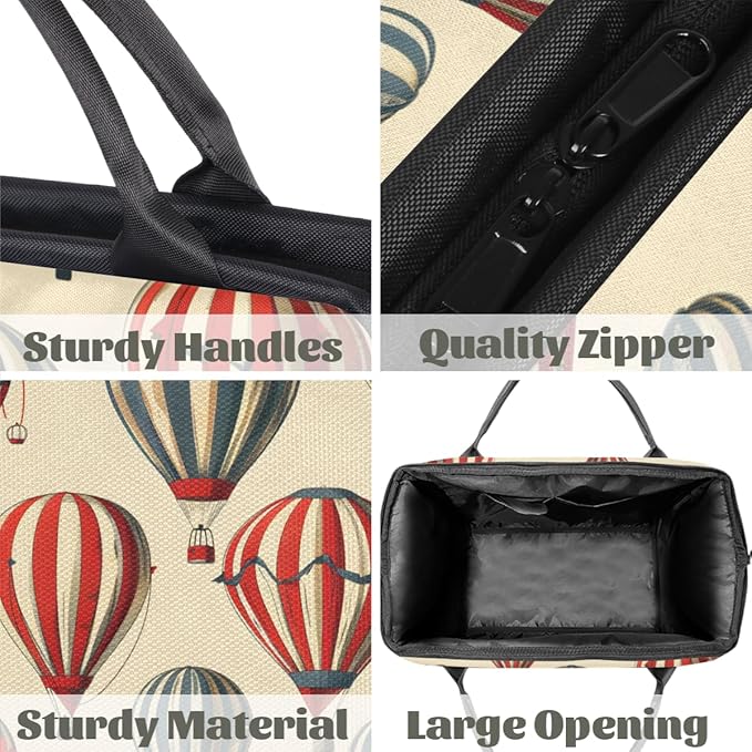 Retro Hot Air Balloon Overnight Weekender Bag for Women Men Travel Duffel Bags Waterproof Luggage Carry on Sports Yoga Gym Bag