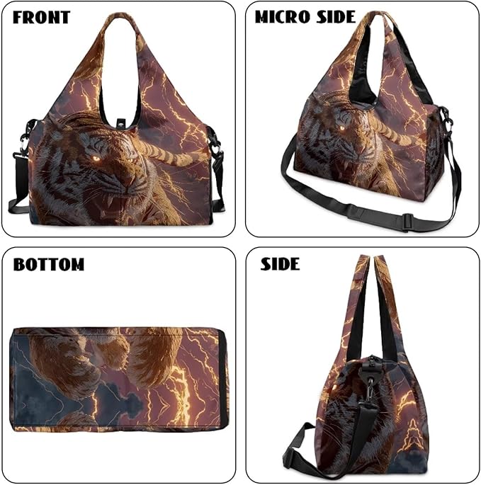 Tiger Gym Bag for Men Stylish Sports Bag with Shoe Compartment Water-Resistant Lightweight Duffel Bags with Zipper Pockets Fitness Workout Multi-Functional Yoga Mats Bags with Holder Strap