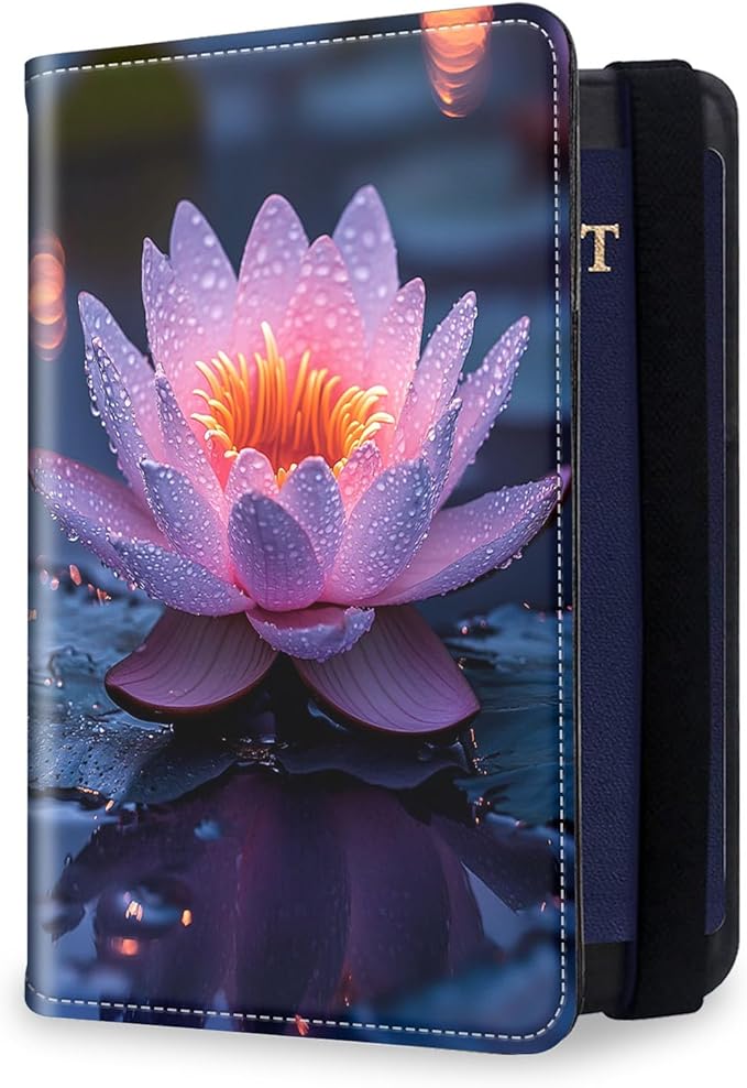 Passport Holder for Travel, RFID Blocking Passport Holder Travel Walle, Passport and Vaccine Card Holder, Vacation Must Haves Travel Accessories for Men Women, Lotus in the Pond