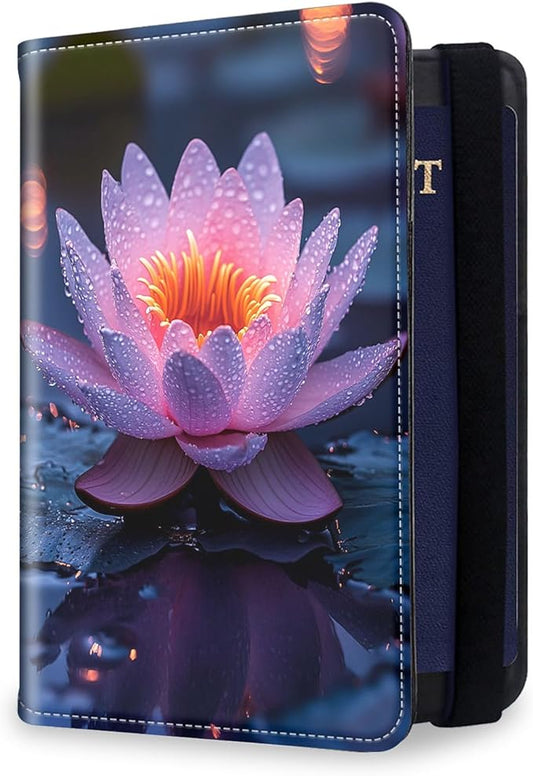 Passport Holder for Travel, RFID Blocking Passport Holder Travel Walle, Passport and Vaccine Card Holder, Vacation Must Haves Travel Accessories for Men Women, Lotus in the Pond