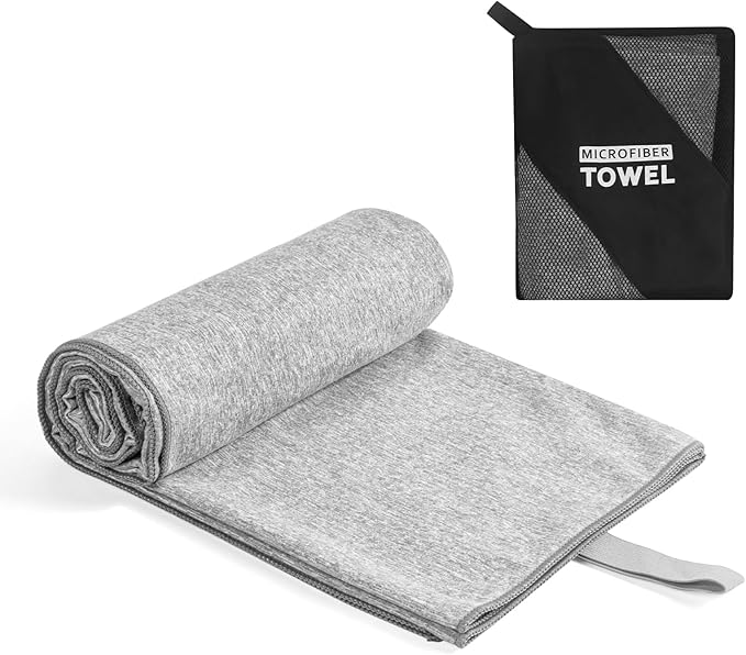 Microfiber Camping Towel,Quick Dry Large Towels for Beach Travel Body Swimming Pool Hot Yoga Mat Hiking Gym(Grey, 31.5X70 Inch)