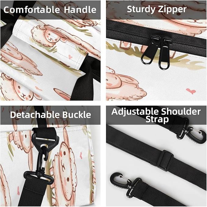 Cute Cartoon Sheep Mini Gym Bag 18 inch for Women Men Waterproof Custom Sheep Travel Duffel Bag Carry On Overnight Tote Nurse Bag for Work Fitness Hiking