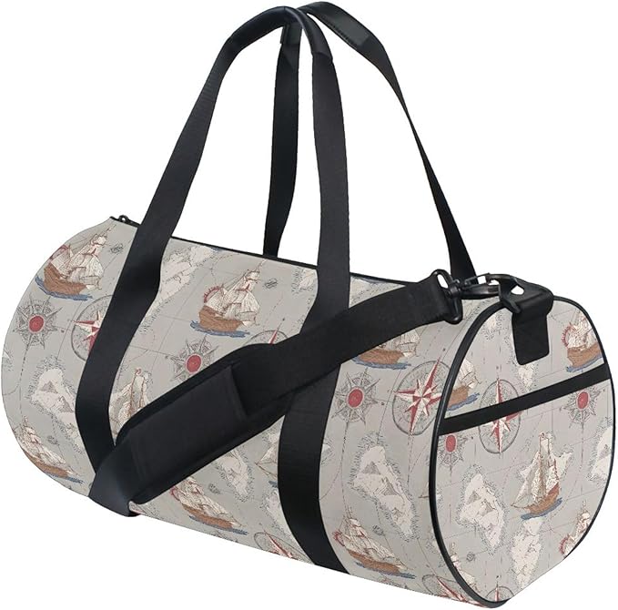 MNSRUU Sports Duffel Bags, Compass Sailboat Athletic Gym Bag Overnight Workout Travel Tote Luggage for Men Women Yoga