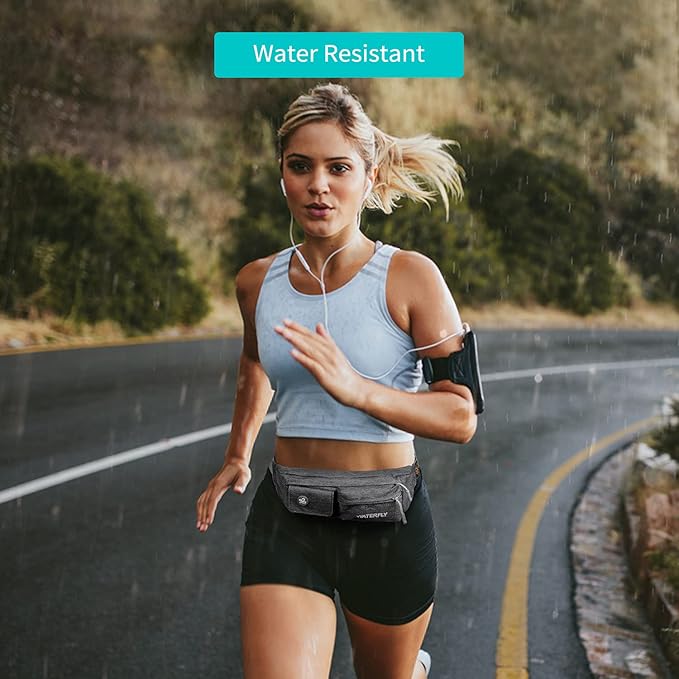 Waterfly Slim Soft Polyester Water Resistant Waist Bag Pack for Man Women Outdoors Running Climbing Carrying iPhone 5 6 Plus Samsung S5 S6 (Gray)