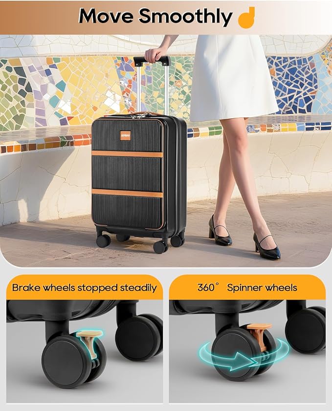 Joyway Carry on Luggage Airline Approved with Front Pocket, Hard Shell 20 Inch Travel Luggages with Cup Holder, Carry-on Suitcase with Spinner Wheels for Men and Women (Black, 3 Piece Set (20/bag))