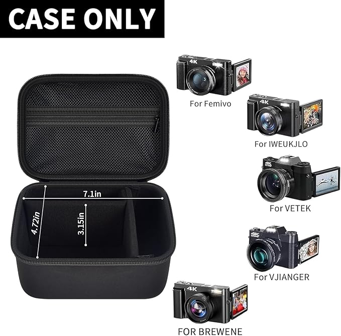 Large 4K Vlogging Camera Case for Duluvulu, for Lecnippy, for VJIANGER, for Zostuic, for ROQIOO & More -Shockproof Storage for Cameras & Accessories - Ideal for Travel & Outdoor - Jet Black