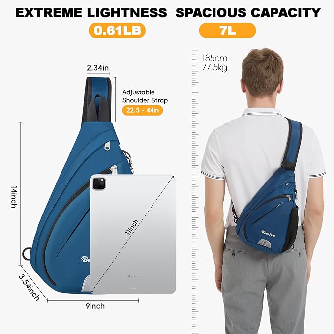 Seektop Crossbody Bag Anti-Theft RFID Blocking Waterproof 400D Nylon Lightweight Small Sling Backpack Shoulder Bags Chest Pack Cross Body Bag for Travel Hiking Outdoor Men Women Blue