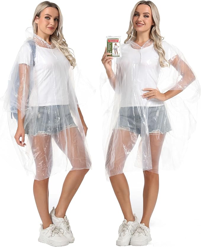 Disposable Adults Clear Rain Ponchos,Transparent White Waterproof Raincoats Rain Jackets