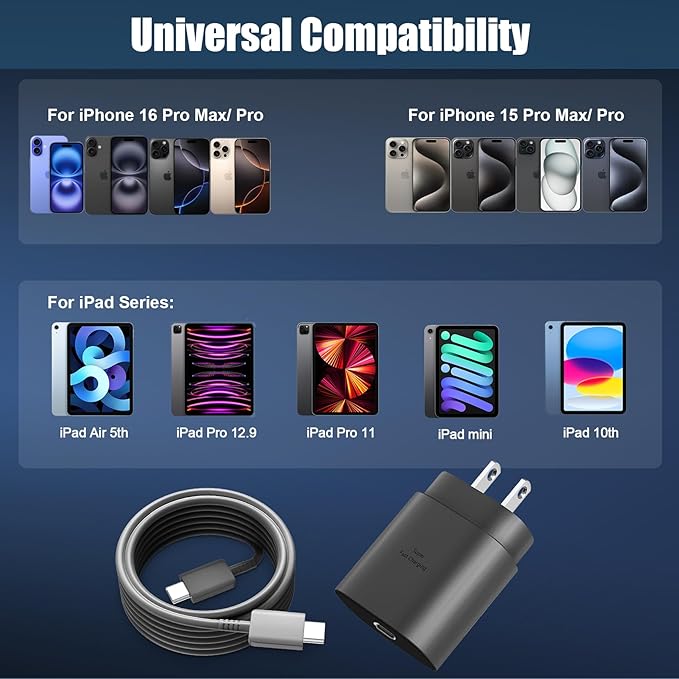 iPhone 16 15 17 Pro Max Charger 30W Type C Chargers USB C Fast Charger Block iPhone 16 Chargers Fast Charging with 3FT C Charging Cable for iPhone 17/17 Pro Max/16/16 Pro Max/15/15 Pro/iPad/Samsung
