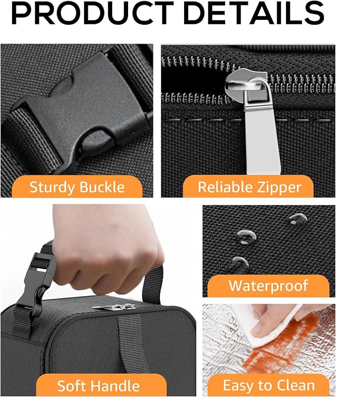 HowFly Small Lunch Box for Men- Small Insulated Snack Bag for Kid - Mini Cooler Bag Resuable Freezable Lunch Bags Thermal Lunchbox for Women Kids Work - Black