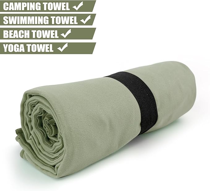 Swimming Pool Towel XL Size Microfiber Quick Dry Camping Hiking Beach Travel Hot Yoga Mat Body Towels (Army Green, 1 Pack XL)