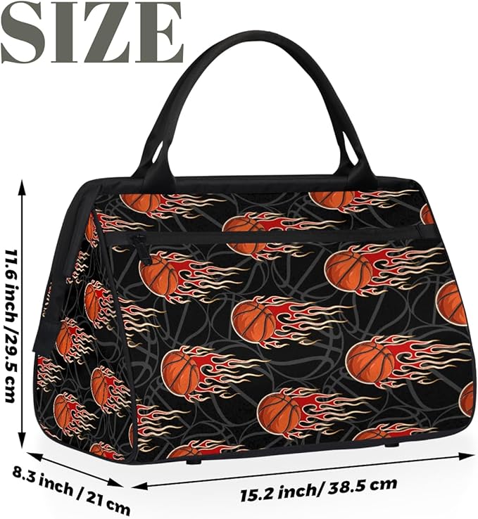 Sports Duffel Bags for Kids - Carry On Travel Gym Bag Waterproof Workout Shoulder Tote for Boys Girls Weekender Overnight Duffel for Swim Dance Camp(Fire Basketball)