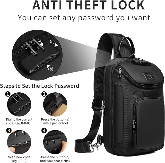 Sling Bag for Men, Anti Theft Sling Backpack, Mens Crossbody Bag, Shoulder Chest Bag for Travel, Casual (Black)