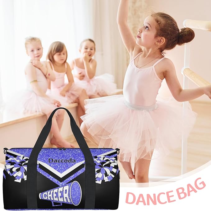 Personalized Ballet Dance Bag, Cheerleading Sport Duffel Tote, Light Blue Glitter Black Cheer Team Customized Travel Duffle Tote with Name Overnight Weekender Perform Cheer Bag