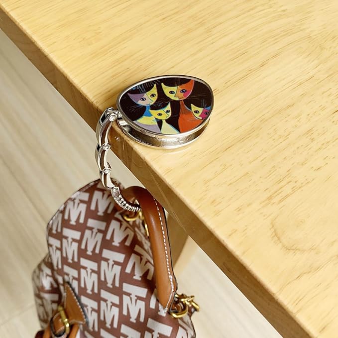 KSMD Animal Design Purse Hooks for Table and Bars,Portable Purse Hanger Organizers Hooks Handbag Holder Pocketbook Holder Bag Storage for Desk Bag Hook,Foldable Folding Table Hook Hanger (Cat Family)
