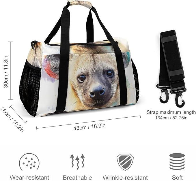 Hyena Dog Duffle Bag Gym Bag for Workout Travel Tote with Detachable Straps