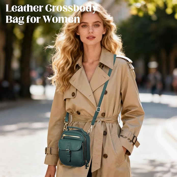 Vegan Leather Crossbody Bag for Women with 2 Straps, Small Messenger Bag with Anti Theft Zipper Pocket Vintage Shoulder Bag