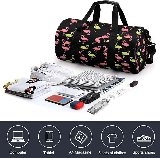 Gym Sports Travel Workout Bag Pink And Turquoise Flamingo Dance Gymnastics Bag Lightweight Carry On Bags Foldable Overnight Bags