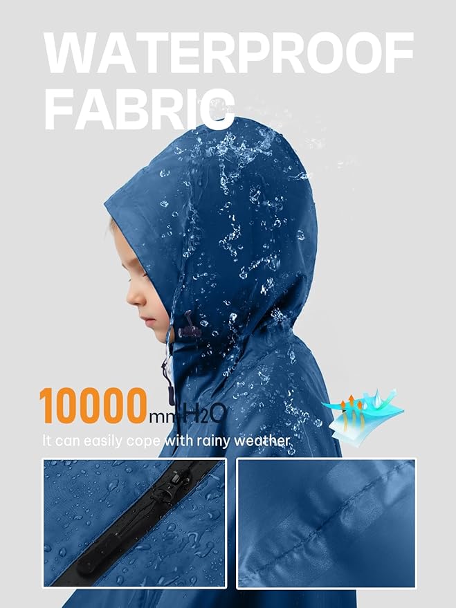 SaphiRose Lightweight Kids Rain Poncho Waterproof Jacket Zipper Up Rain Coat