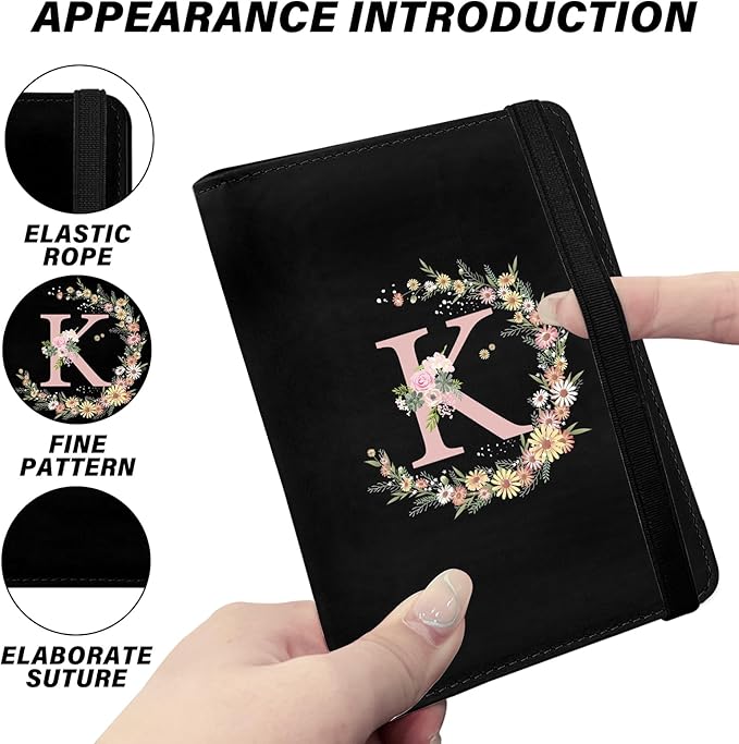 Cute Passport Holder and Holder Combo Passport Cover with RFID Blocking Women Men Compatible Wallet Credit Card Protector (Initial Monogram-K)