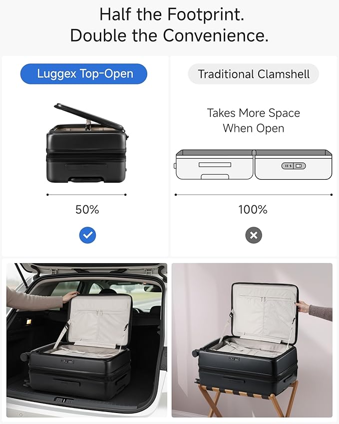 LUGGEX Checked Luggage Top Opening, FLT Expandable Polycarbonate Hard Shell Suitcase with Wheels (FX-Lite, Black, 24 Inch, 63L-70L)