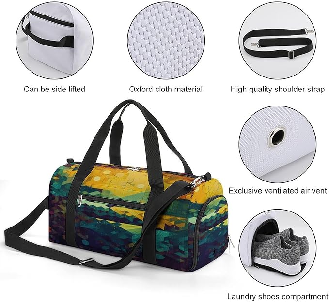Shiny Hexagon Gym Bag Lightweight ，Travel Duffle Bag with Shoe Compartment，Gym Bag for Women for Overnight, Weekend, Yoga, Gym, Business Trips, Sport And Hospital.