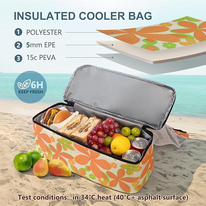 ASL Mesh Beach Bag with Cooler Compartment for Women, 2-in-1 Print Travel Tote 30L with Zipper and Pockets, Pool Picnic