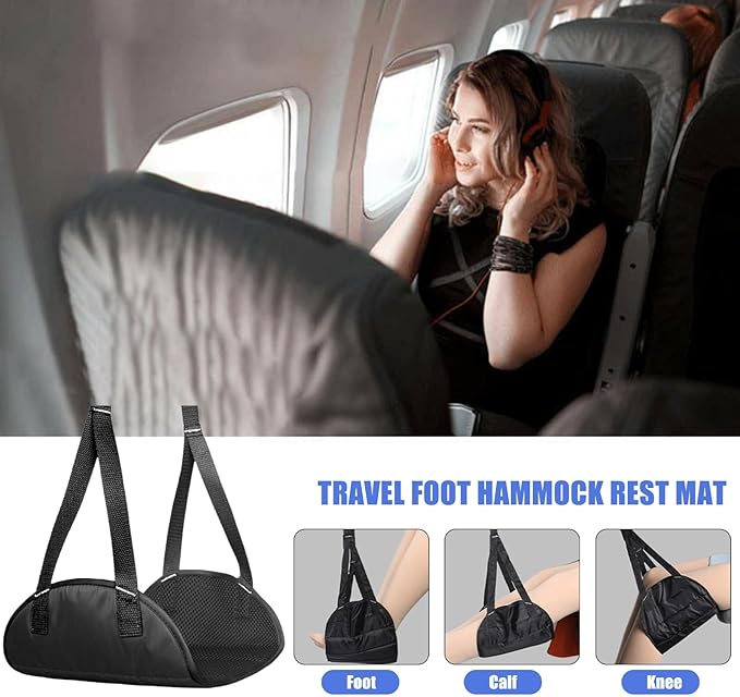 TOLUON Airplane Foot Hammock Foot Hammock for Plane Travel Portable Airplane Footrest Length Adjustable Airplane Foot Rest Travel Essentials Accessories Office Leg Rest Gifts to Relax Your Feet Dark