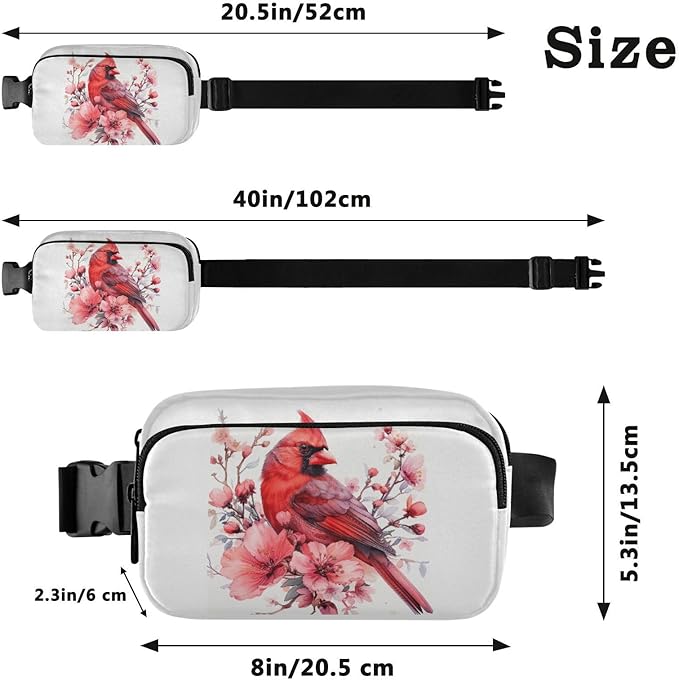 Cardinal Pink Flowers Fanny Pack for Women Men Water Resistant Fashion Waist Packs with Adjustable Strap Belt Bag for Travel Workout Jogging Hiking 21218738