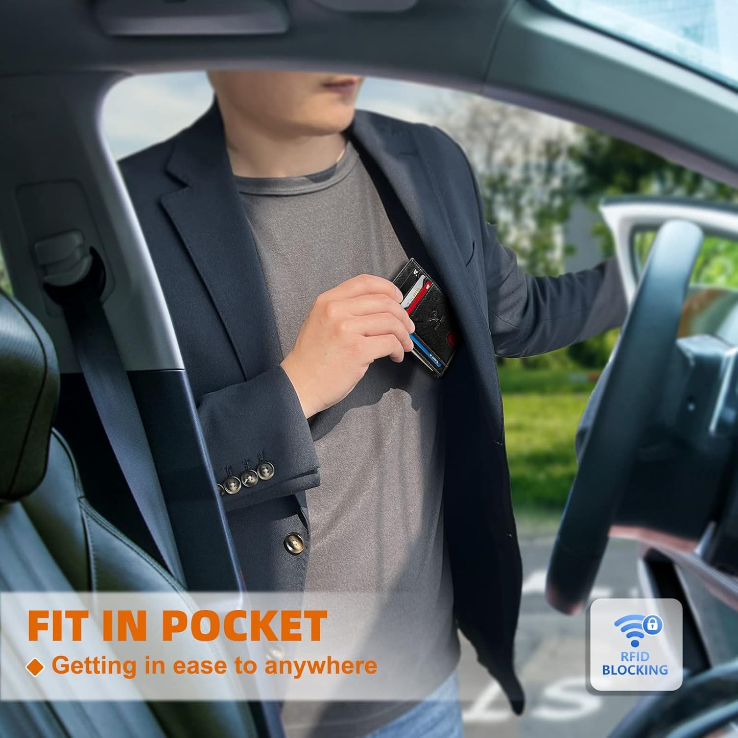 BULLIANT Slim Wallet, Skinny Minimal Thin Front Pocket Wallet Card Holder For Men 7Cards 3.15"x4.5",Gift-Boxed