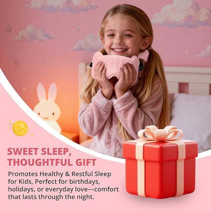 Kids Sleep Mask, 3D Sleeping Eye Mask for Kids with Adjustable Elastic Strap, Bear Shape Eye Cover with Memory Foam, Soft & Light-Blocking, Gift for Boys Girls Teens Age 5–15 (Pink)